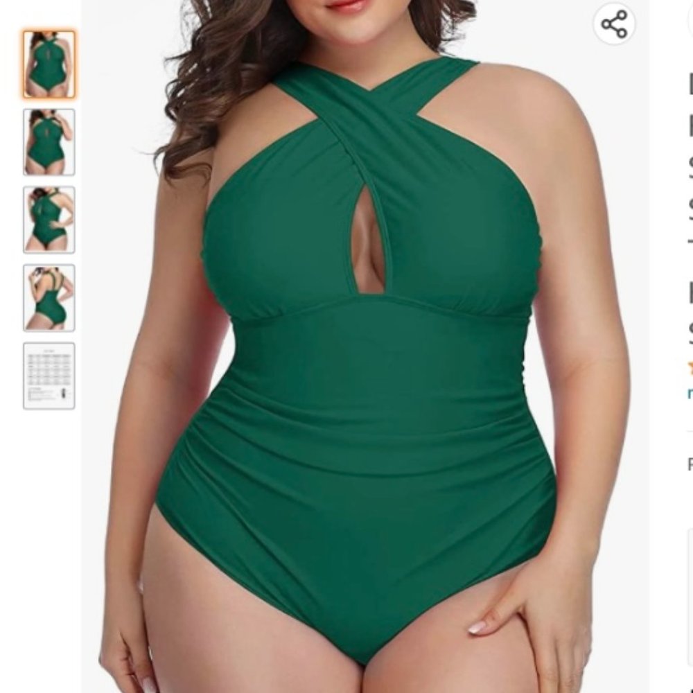 DACI 16W Green one piece plus size swim suit EUC worn only twice cute flattering